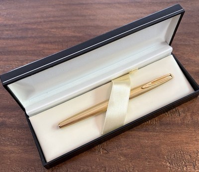 Vtg Waterman C/F Gold Plated Barleycorn Fountain Pen-Plaque Or G 20-18K Gold Nib