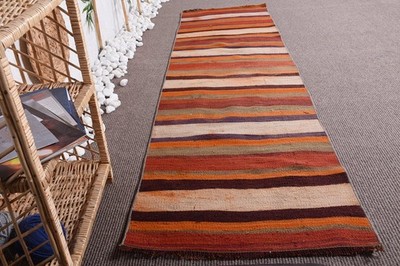 Turkish Runner Rug, 2,3x8,4 ft Vintage Rug, Orange Plants & trees Wool Rug