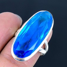 Swiss Blue Topaz Handmade 925 Sterling Silver Jewelry Ring US Size 7.5