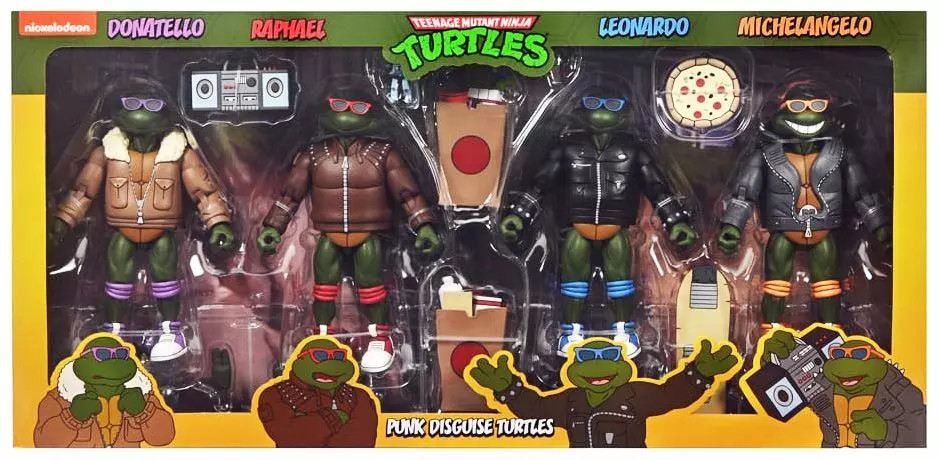 Figurines TMNT Tortues Ninja NECA Animated Series Punk Disguise pack de 4