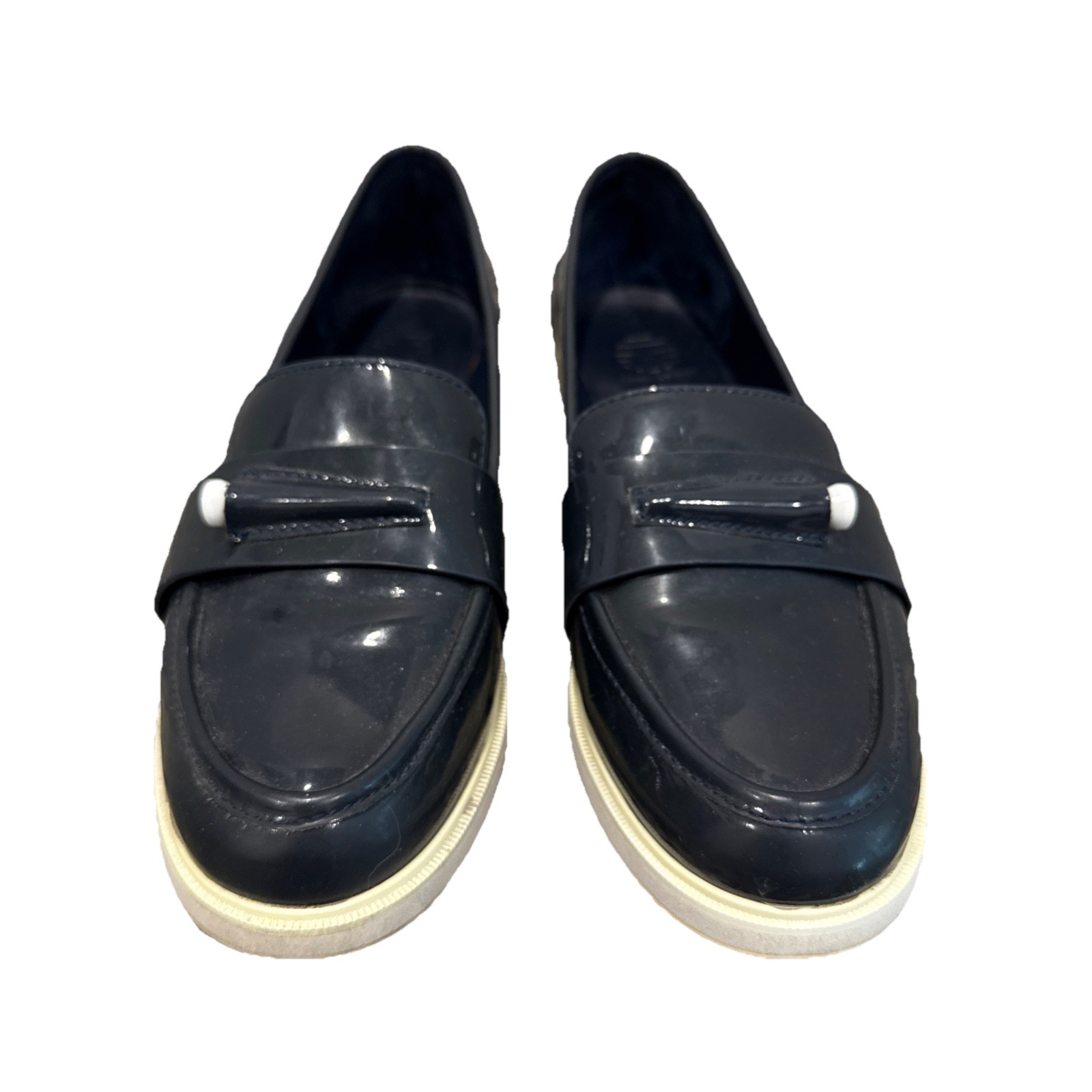Tory Burch Sport Pocket Tee Golf Loafers Patent Leather Women's 8.5 Navy #43447