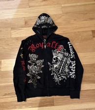 Vintage Y2K Rebel Spirit All Over Graphics Zip Up, Ed Hardy Style. Size M
