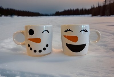 Set of 2 Bay Island Snowman & Snowwoman Face Mini Mugs Christmas Espresso Cups