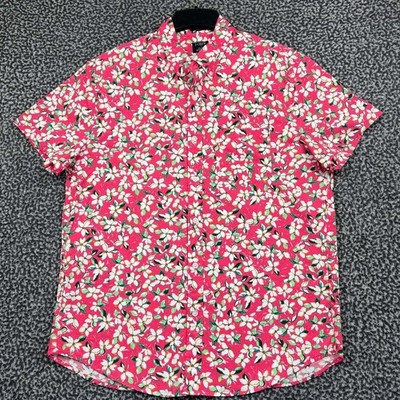 J.Crew  Button Up Shirt Men Large Pink Flex Washed Floral Short Sleeve L