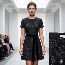 NWT LOFT Black Sparkle Tweed Short Sleeve Belted Dress 6