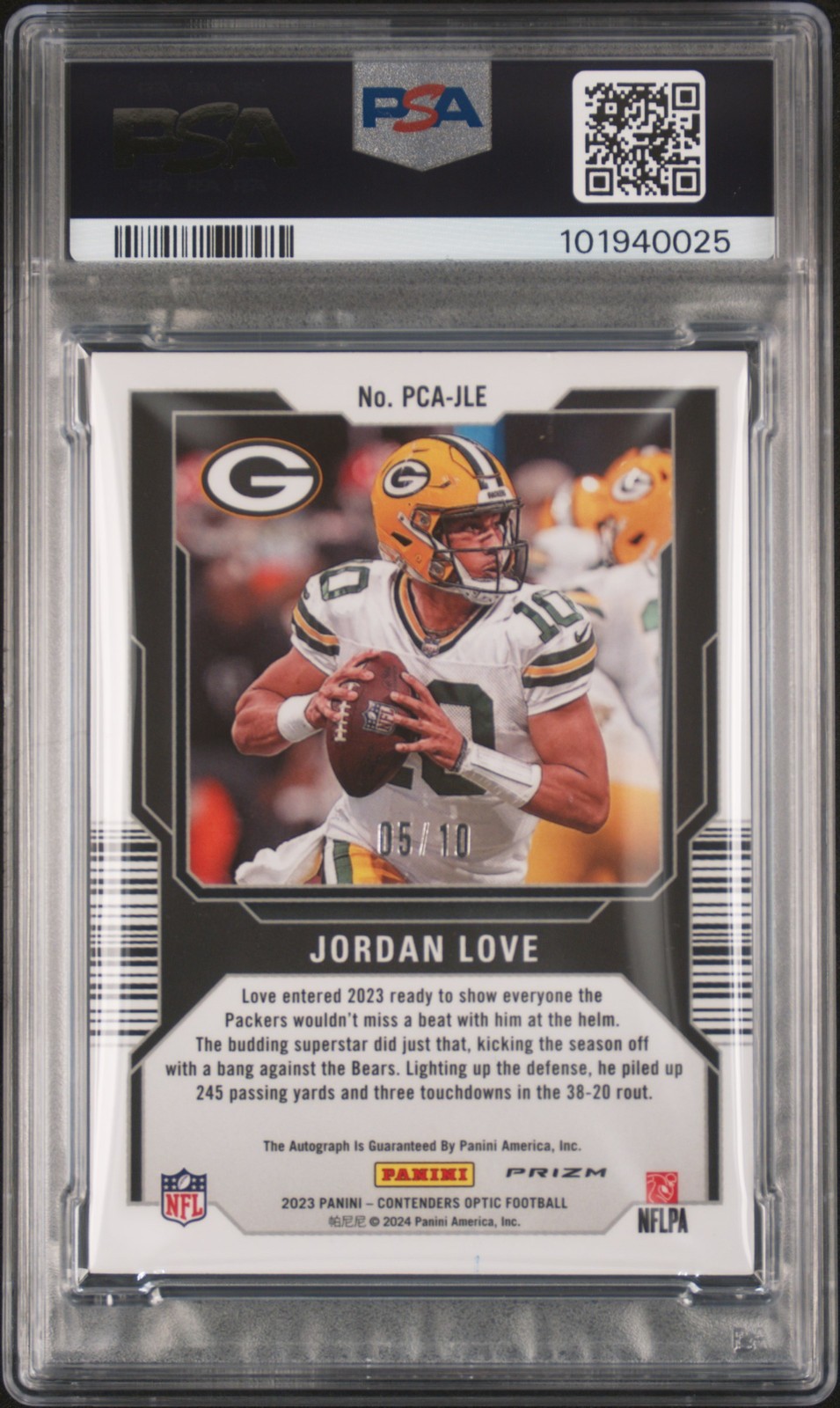 2023 CONTENDERS OPTIC PERENNIAL CONTENDERS AUTO JORDAN LOVE 5/10 PSA 5 AUTO 10 view 2