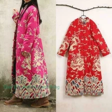 Dargon Women's Quilted Long Robe Jacket Qipao Coat Outwear Retro Ethnic Casual