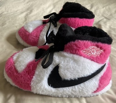 Nike Dunk Air Jordan Plush Fluffy Slippers Adults One Size White  Pink/Black