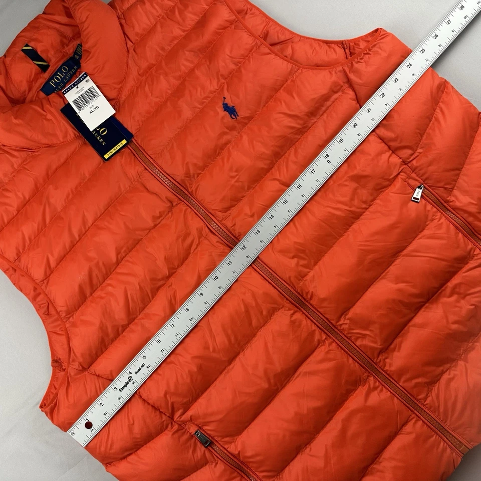 NEW Polo Ralph Lauren Mens XL Performance Full Zip Orange Puffer Vest With Tags - Image 4 of 4