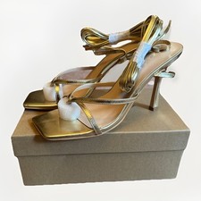 New Elisabet Tang Strappy Lace Up Gladiator Gold Colored Stiletto Heels 9