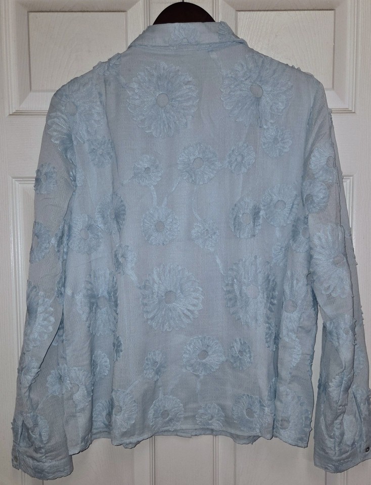 Blue NANETTE LEPORE Gauzy Floral Ribbon Appliqué Button Front Collared ...