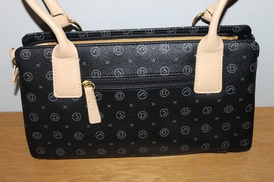 Tasche Kunstleder schwarz mit beigen Griffen 30 x 16,5 x 10 cm DAVID JONES