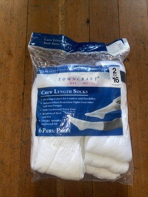 JC Penney Vintage Towncraft Crew Socks size 7-12 Cotton Blend  6-Pack NIP White