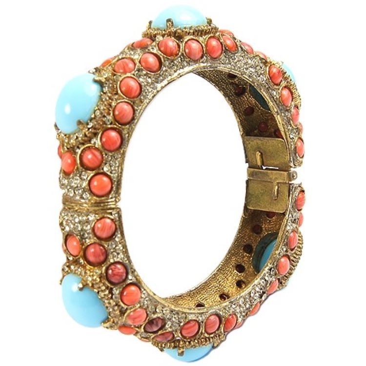 K.J.L. Kenneth J. Lane 1960s Turquoise & Coral Ca… - image 6