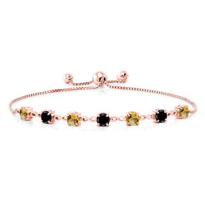 2.39 Ct Round Yellow Citrine Black Diamond 18K Rose Gold Plated Silver Bracelet