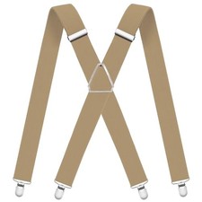 WOXVM Mens Suspenders Adjustable Braces with 4 Strong Metal Clips Elastic Khaki