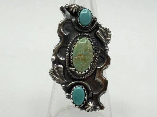 Vintage Native American  Handmade Turquoise Sterling Silver Navajo Ring Sz 8