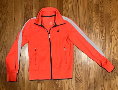 Nike Womens M Tracksuit Top Zip Up Jacket Sweatshirt Orange Gray Striped  EUC