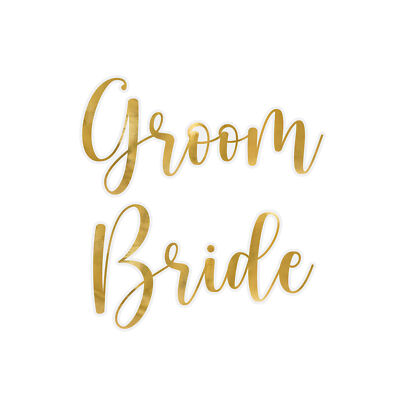 2 Glasaufkleber für Gläser 4x8cm Bride & Groom Hochzeitsaufkleber Sticker Gold