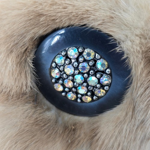 Vintage Mink Fur Collar Rhinestone Button Accent Elegant Women's Black Lining - Picture 2 of 8