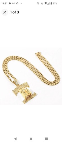 18k Gold Plated Death Row Iced Out Heavy Chain Cuban Link Necklace With Pendant - Picture 3 of 5
