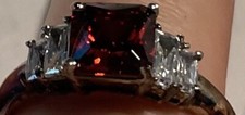 925 sterling silver princess cut Natural Garnet Ladies Ring Size 8 Only 1
