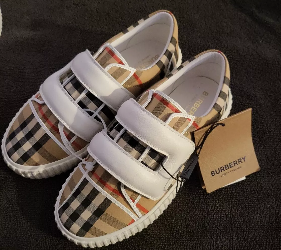 Burberry Kids Mark Check White Brown Sneaker Size EU 34 US 3 Brand