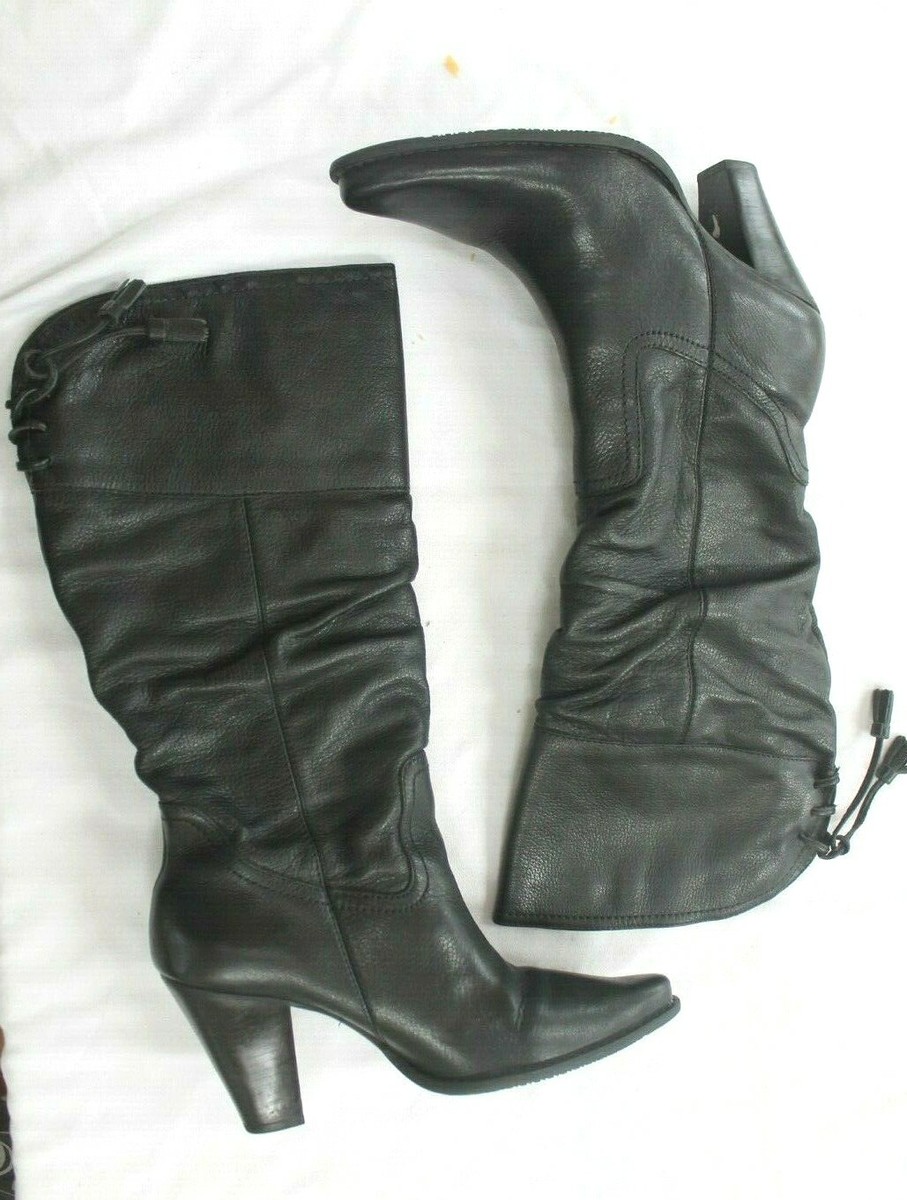 White Mountain Size Arlington Slouch Black Leather Mid Calf high Heeled  Boots
