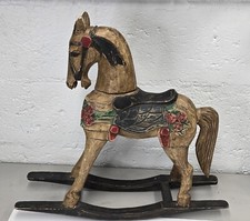Antique Hand Carved Wooden Rocking Horse, Painted, Indonesia