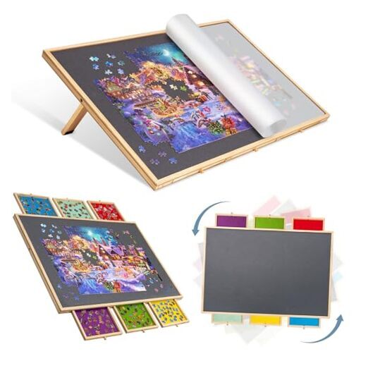 Lavievert 2-in-1 Tilting & Rotating Puzzle Board with 6 Colored Drawers &