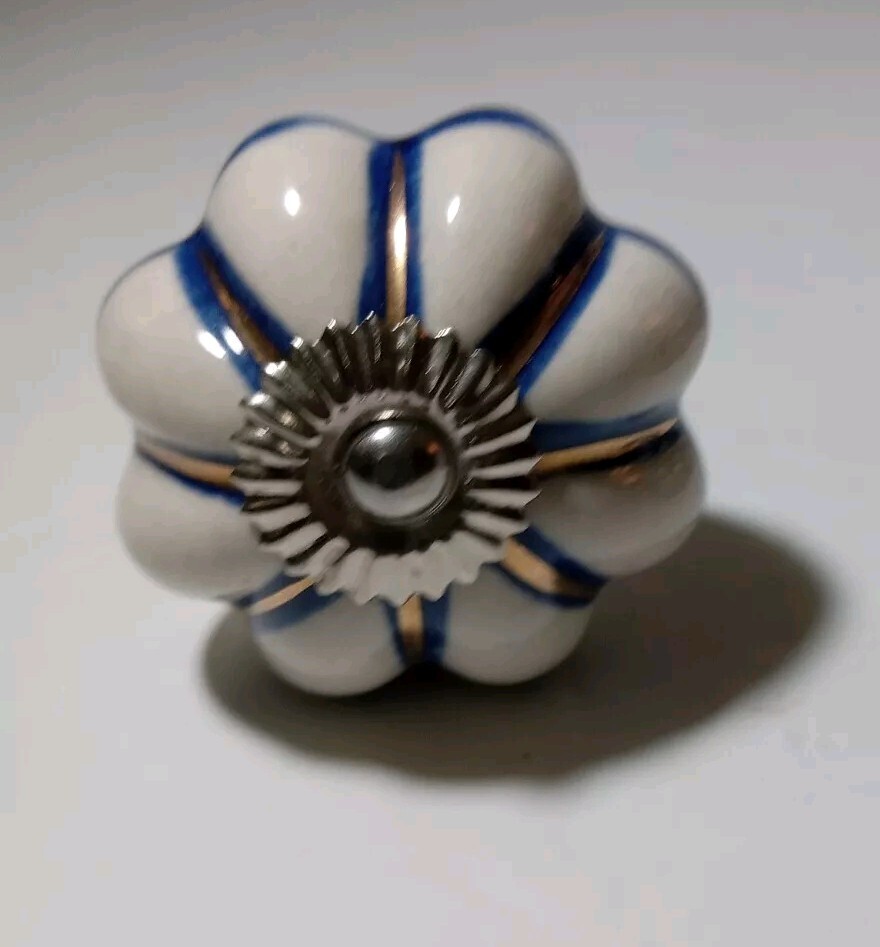 Set of 4 Ceramic Blue & White & Gold Drawer Knobs 1.5” New eBay