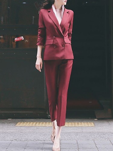 Elegante Tailleur completo donna rosso nero giacca manica lunga pantaloni  3230 | eBay