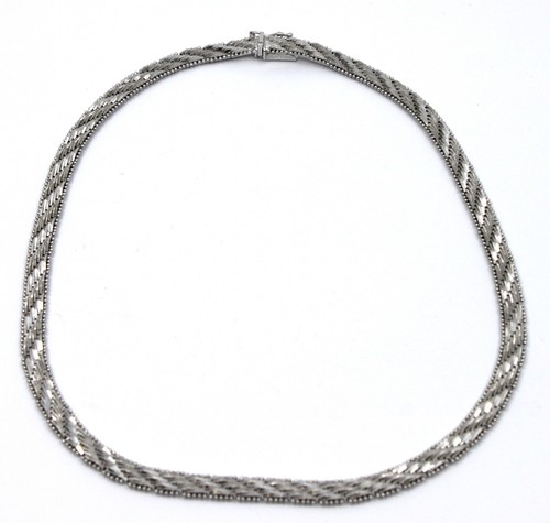 Italian 925 Sterling Silver Multi-Strand Textured Chain Necklace 16” Beaded Edge
