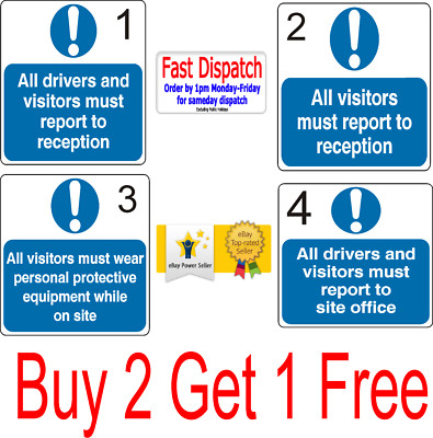 All Visitors Drivers Report Reception Site Safety Mandatory Signs Stickers 0mm Ebay