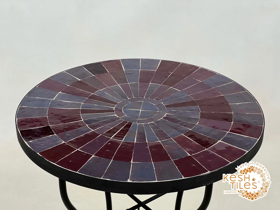24INCH ARTISTIC MOSAIC TABLE - Handmade Mid Gray And Faded Purple Garden Table - Image 4 of 4