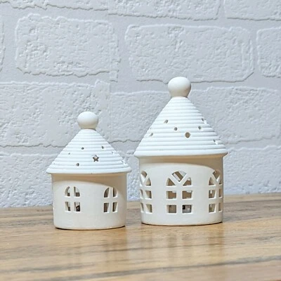 White Ceramic Warm LED Light Up Round House Christmas Freestanding Hut Ornaments