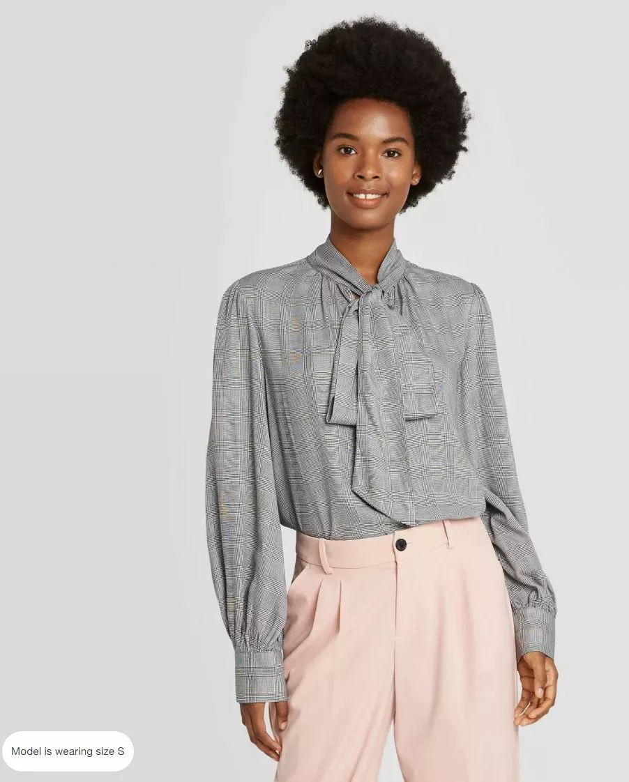 tie neck blouse long sleeves