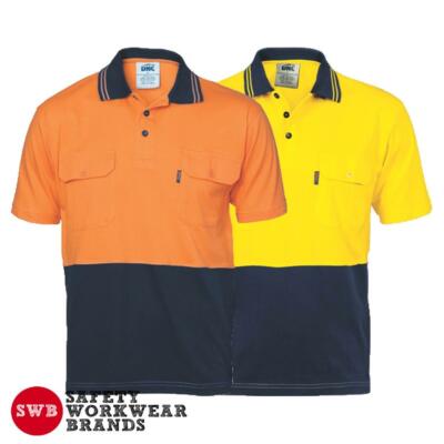 DNC Workwear Mens Hi Vis 2 Tone Cotton Jersey Polo Shirt Twin Pockets ...