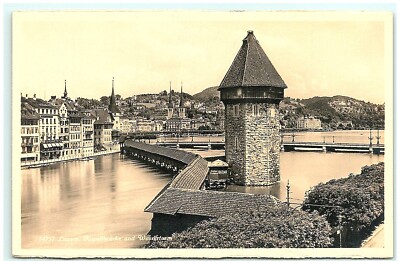 S04-2151, LUZERN, SPREUERBRUCKE, UND WASSERTURM, VINTAGE REAL PHOTO POSTCARD