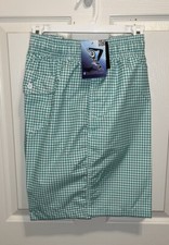 NWT Kanu Surf Monaco Swim Trunks Men's Green Plaid XXL Elastic 40 Drawstrings