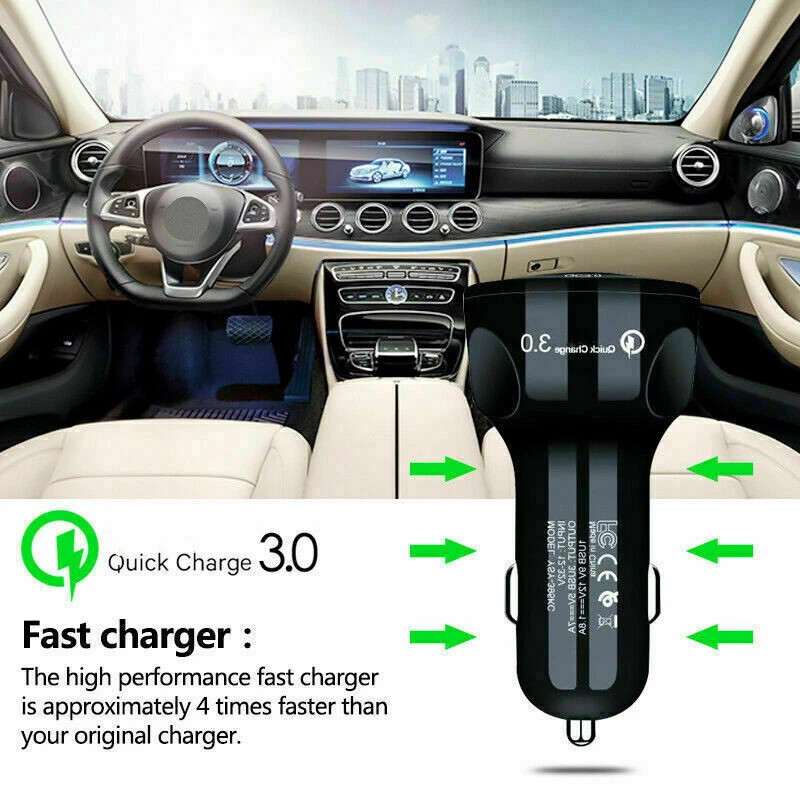 Adaptador carregador de carro USB 3 portas display LED QC 3.0 carregamento rápido para Ios Android - Imagem 3 de 4