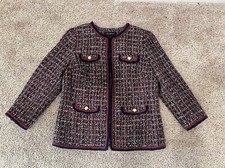 Talbots Women Blazer Tweed Wool Blend Jacket Lined Burgundy Sz 10