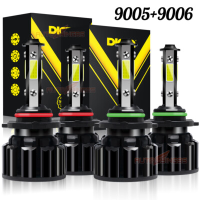 9005 9006 LED Headlight Kit Combo 4*Bulbs 6000K High Low Beam Super White Bright
