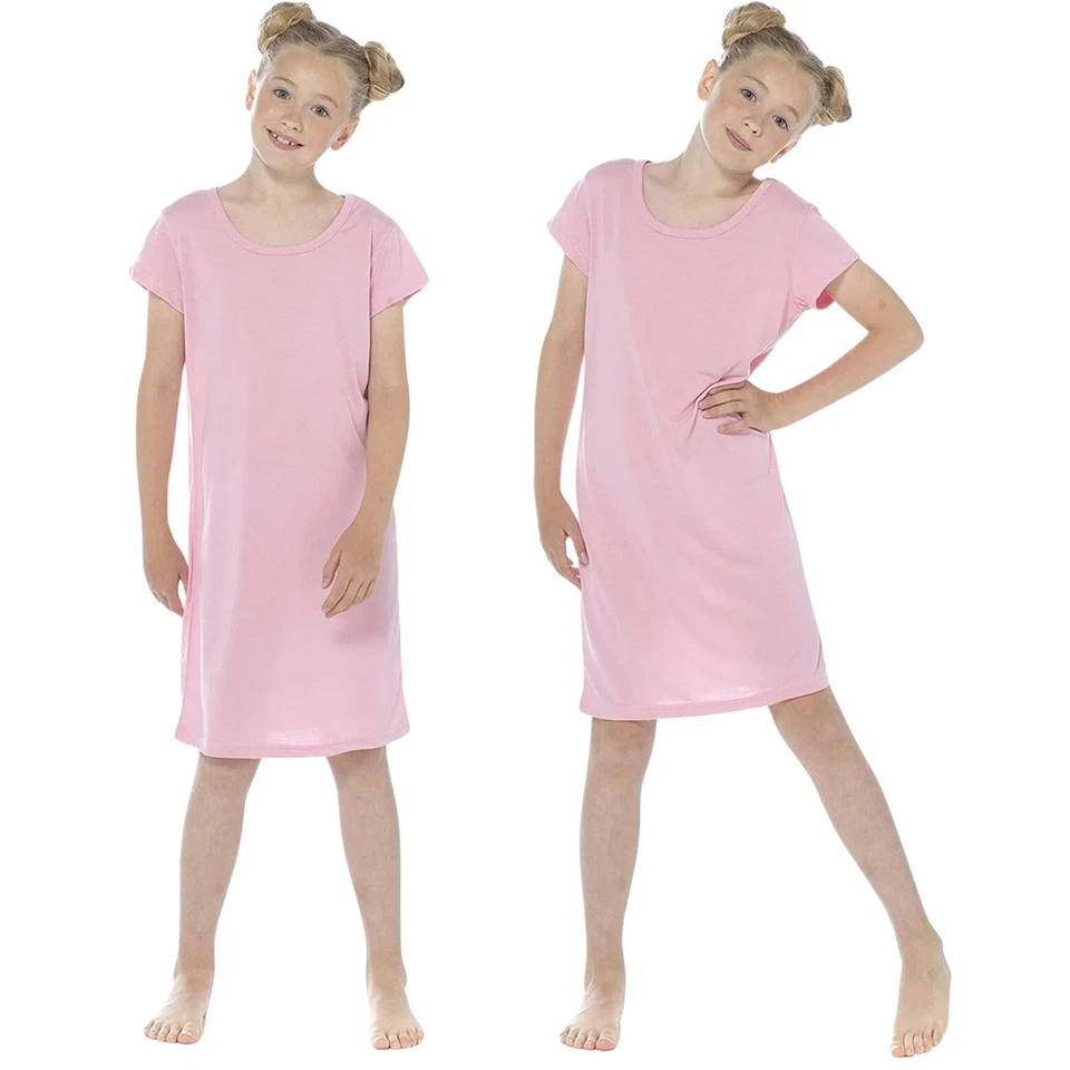 STYLE IT UP Kids Girls Pink Nightdress Short Sleeve Nightgown Pyjamas PJ Nightwear Nighty UK
