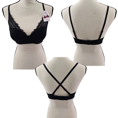 Maidenform Comfort Crush Black Pretty Lace Wireless Bra   Small/Medium NWT