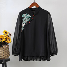 Women Embroidery Chiffon Shirt Tang Suit Top Thin Loose Casual Chinese Style New