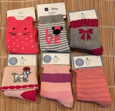 Baby Gap Socks 6 pairs GIRLS 2-3 Years Dog Cat Stripes Bow Snowman SET 3