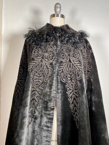 Antique Embroidered Black Velvet Victorian Mournin