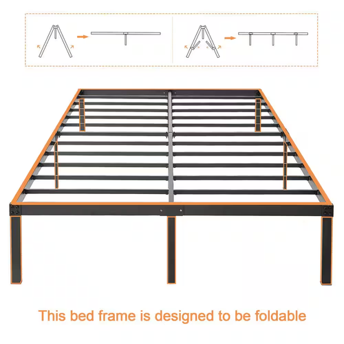 NEW Black Metal Queen Bed Frame, Heavy Duty Platform, Steel Slats, Noise-Free - Picture 3 of 12