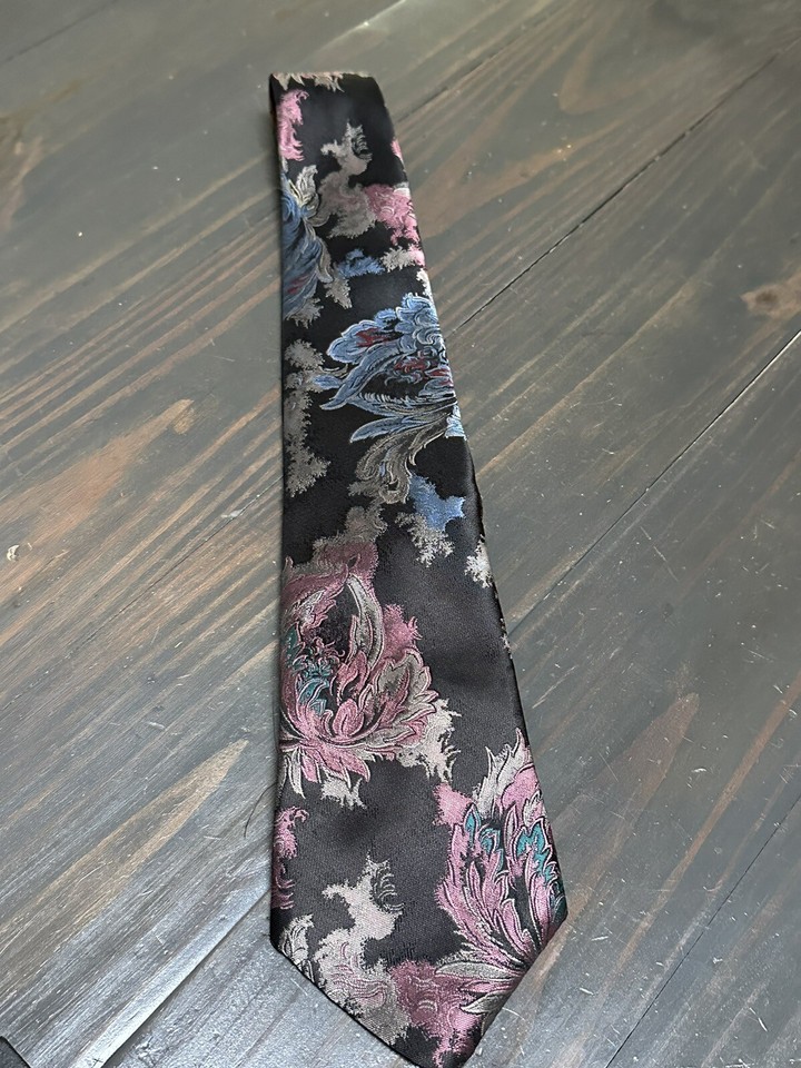 JOHN W. NORDSTROM Black Silver Abstract Floral Silk Tie main image 0